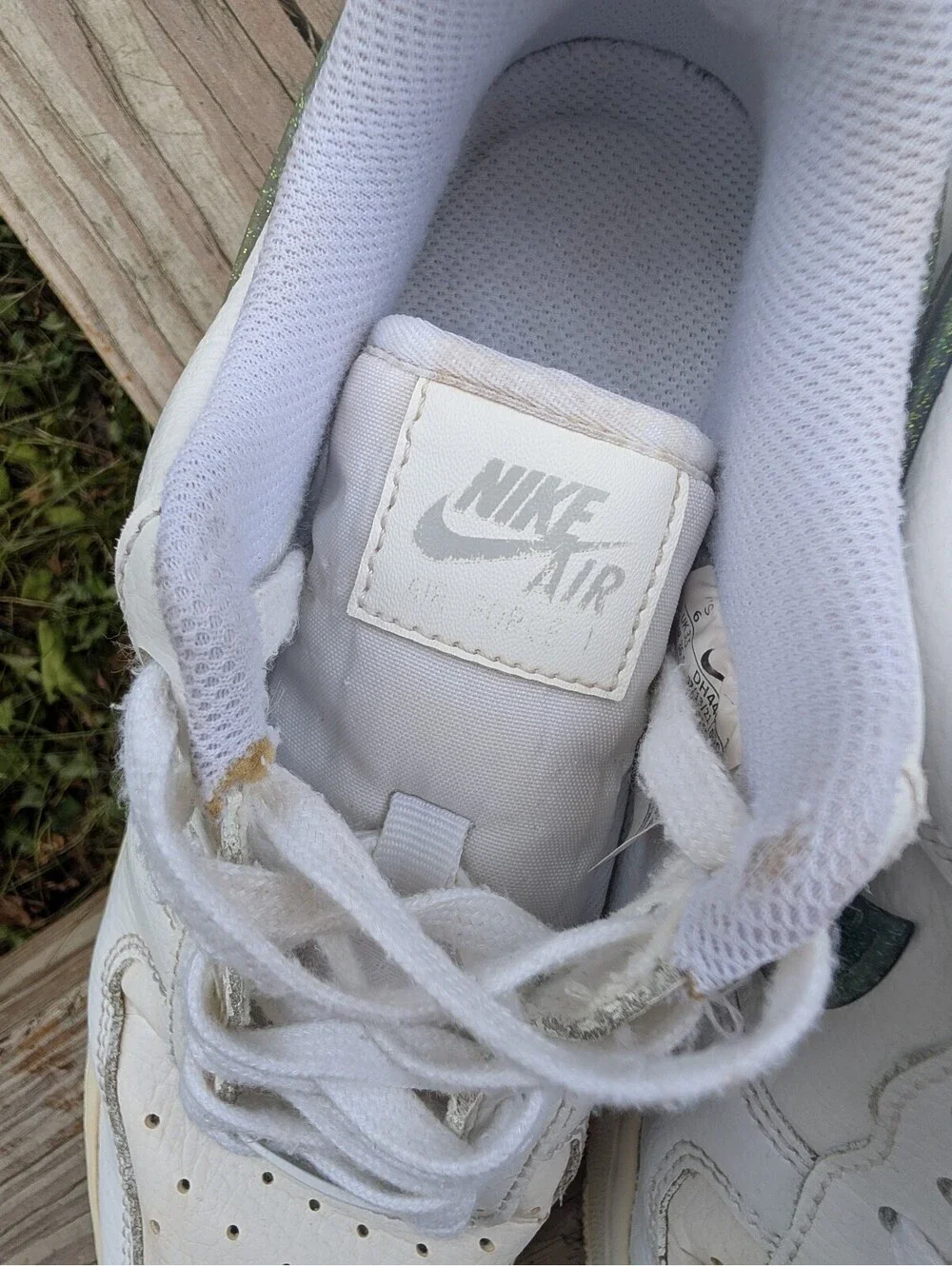 Nike Air Force 1 White Sneakers with Green Swoosh